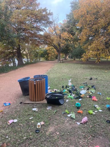 Trash in a park — before cleanup